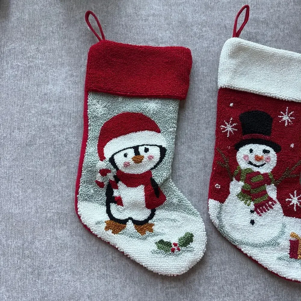 2x Ornate Embroidered Christmas Stockings Set